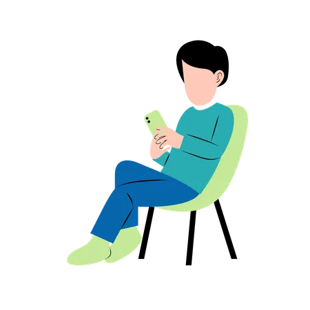 Homem jogando smartphone na cadeira  Ilustração