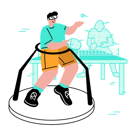 Homem jogando tênis de mesa virtual  Ilustração