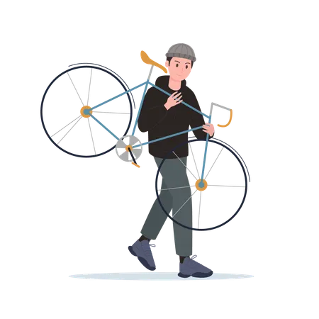 Ladrão masculino roubando bicicleta  Ilustração