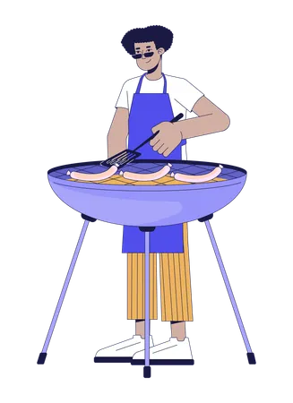 O homem latino-americano está cozinhando churrasco  Ilustração