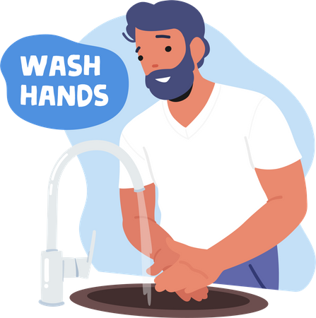 Homem lavando as mãos para higiene pessoal  Ilustração