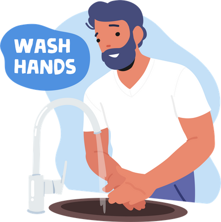 Homem lavando as mãos para higiene pessoal  Illustration
