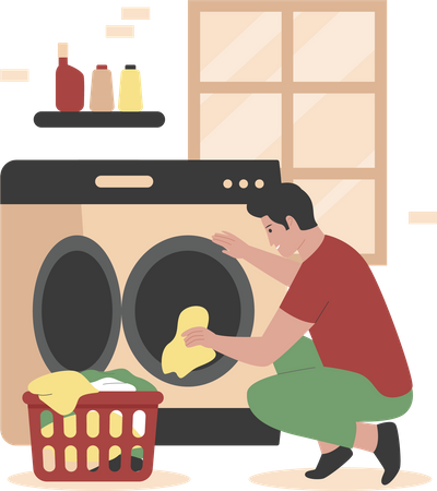 Homem lavando roupa  Ilustração