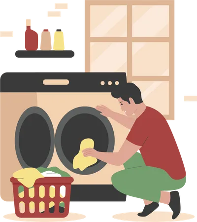 Homem lavando roupa  Ilustração
