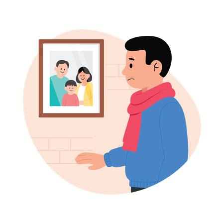 Homem relembra memórias de família  Ilustração
