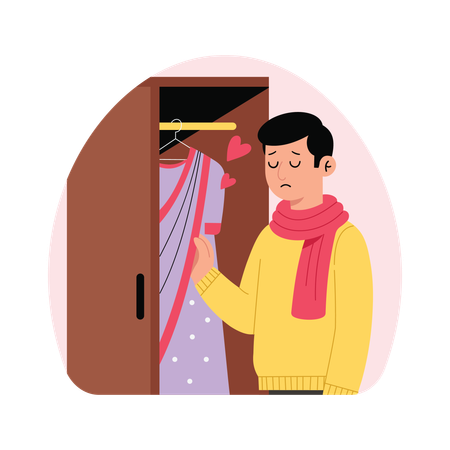 Homem relembrando sua esposa através do Closet Moments  Ilustração