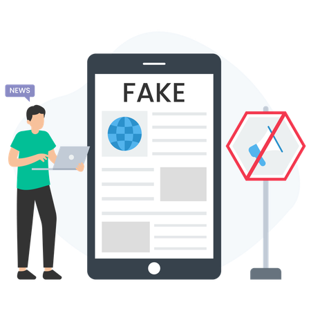 Homem lendo notícias falsas  Illustration