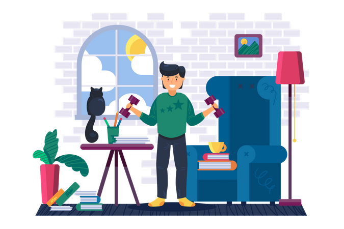 Homem levantando halteres  Ilustração