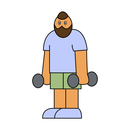 Homem levantando halteres na academia  Ilustração