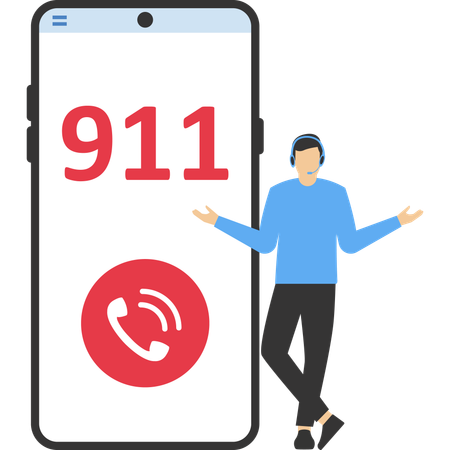 Homem ligando para o número de emergência 911  Ilustração