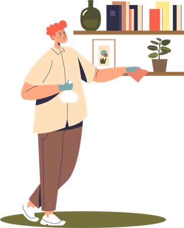Homem limpando poeira em casa  Ilustração