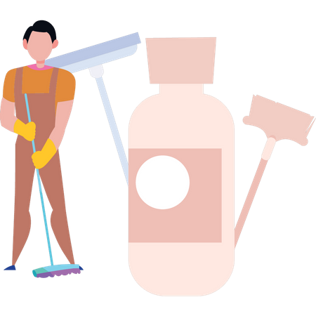 Homem limpando o chão  Ilustração