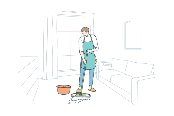 Homem limpando chão  Ilustração