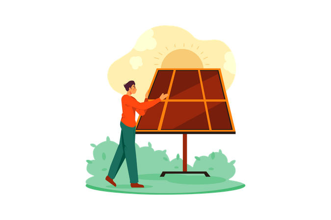 Homem limpando painel solar  Ilustração