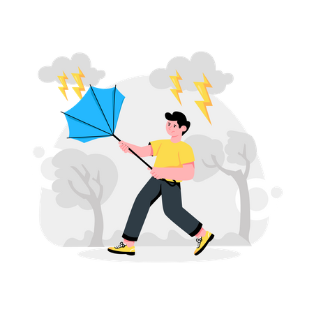 Homem lutando com tempestade  Ilustração