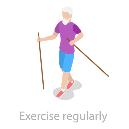 Homem mais velho fazendo exercício de caminhada  Ilustração