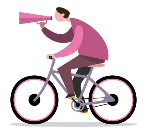Marketing de homem em bicicleta  Ilustração
