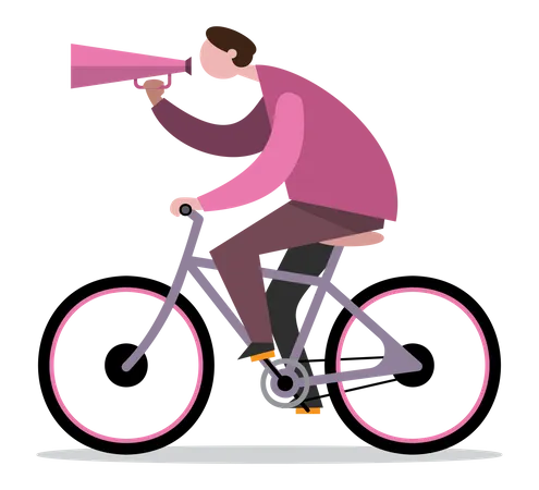 Marketing de homem em bicicleta  Ilustração