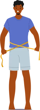 Homem mede a cintura com fita adesiva  Ilustração