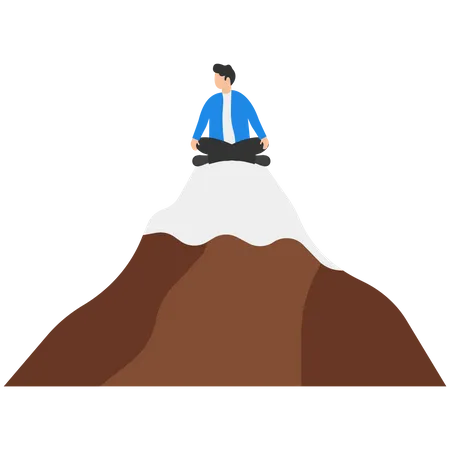 Homem medita enquanto está sentado na colina  Ilustração