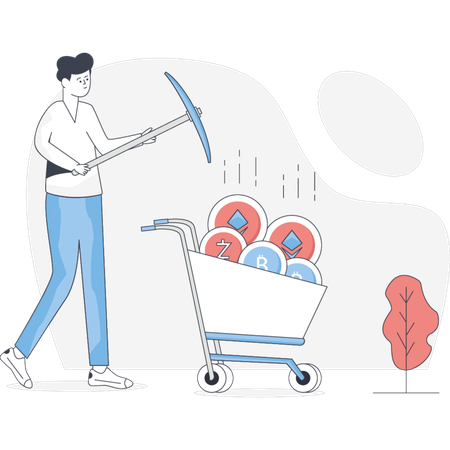 Homem minerando bitcoin  Ilustração