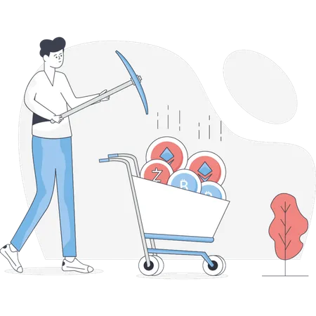 Homem minerando bitcoin  Ilustração