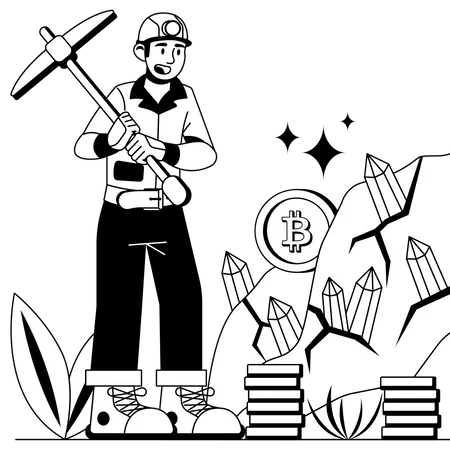 Homem minerando bitcoin  Ilustração