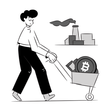 Homem minerando bitcoin  Ilustração