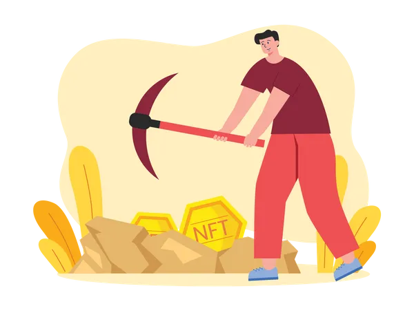 Homem minerando NFT  Ilustração