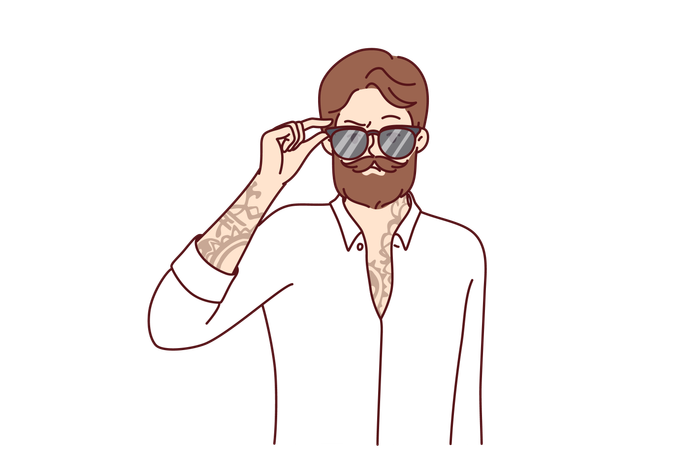 Homem moderno com tatuagem no corpo  Ilustração