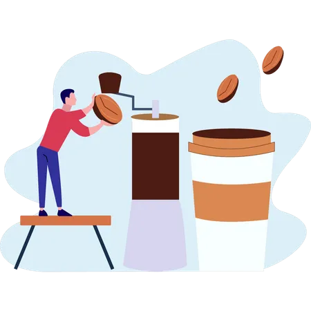 Homem moendo café  Ilustração