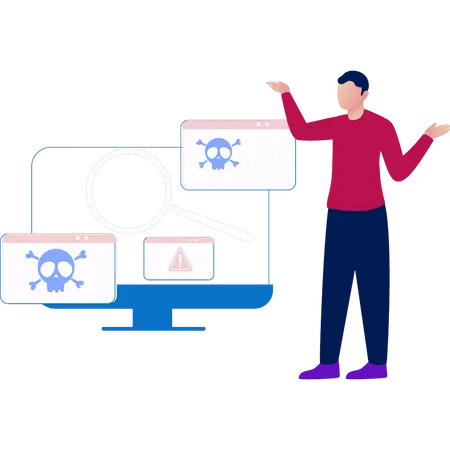 Homem mostrando ameaça de página da web  Ilustração
