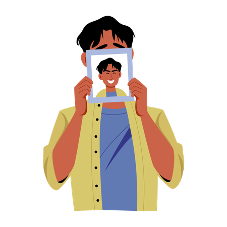 Homem mostrando autorretrato  Ilustração