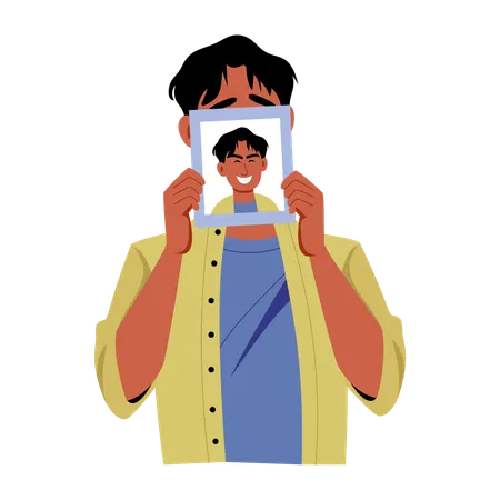 Homem mostrando autorretrato  Ilustração