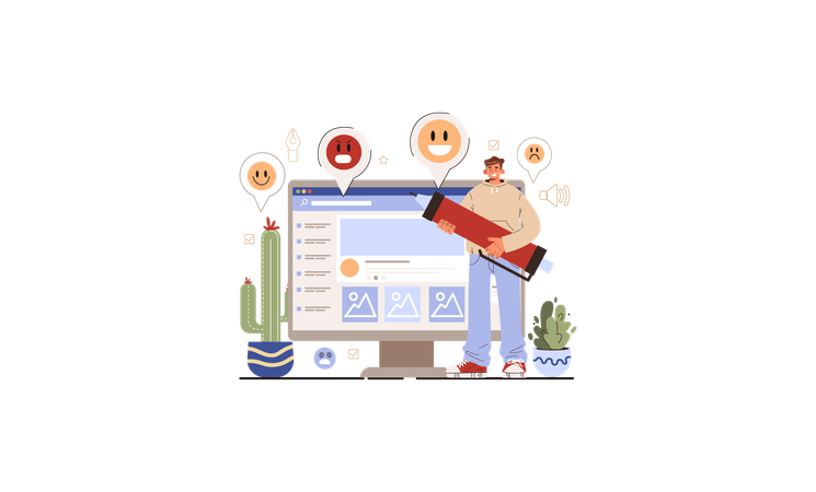 Homem mostrando como atrair público para seu blog  Illustration