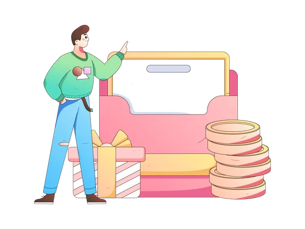 Homem mostrando correspondência de compras  Ilustração