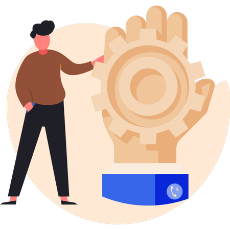 Homem mostrando configuração de celular  Ilustração