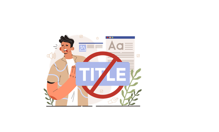 Homem mostrando erro de criação de título  Illustration