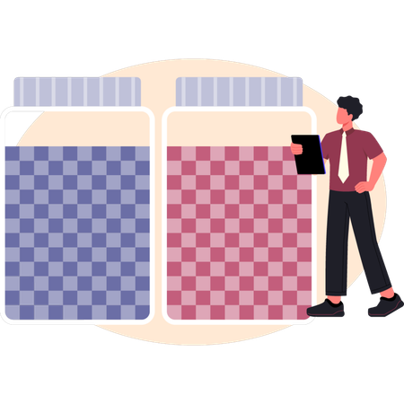 Homem mostrando jarra de impressão  Ilustração