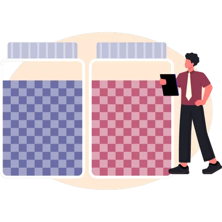 Homem mostrando jarra de impressão  Ilustração