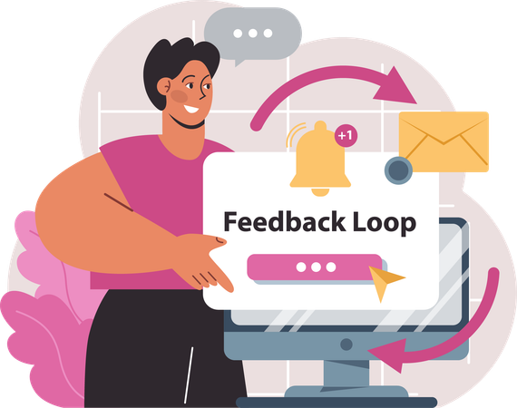 Homem mostrando ciclo de feedback  Ilustração