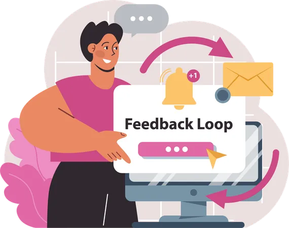 Homem mostrando ciclo de feedback  Ilustração