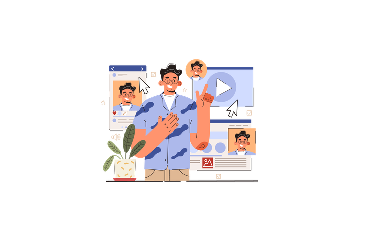 Homem mostrando marketing de mídia social  Illustration
