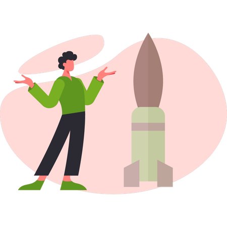 Homem mostrando míssil  Ilustração