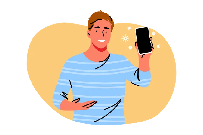 Homem mostrando novo celular  Ilustração