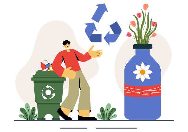 Homem mostrando processo de reciclagem  Ilustração