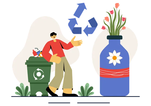 Homem mostrando processo de reciclagem  Ilustração