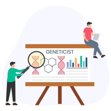 Homem mostrando relatório de geneticista  Ilustração