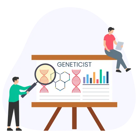 Homem mostrando relatório de geneticista  Ilustração