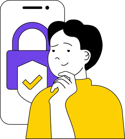 Homem mostrando segurança móvel  Ilustração